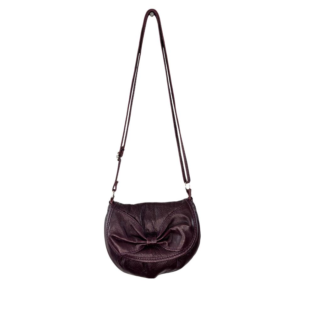 VTG Lavorazione Artigianale Handbag Deep Purple Eggplant Italian Leather Bow Bag
